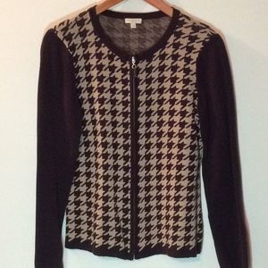 BROWN ZIP UP TALBOTS SWEATER